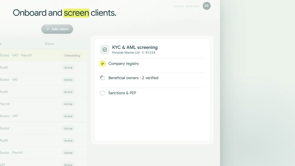 Onboard and screen clients: KYC and AML screening for a new client