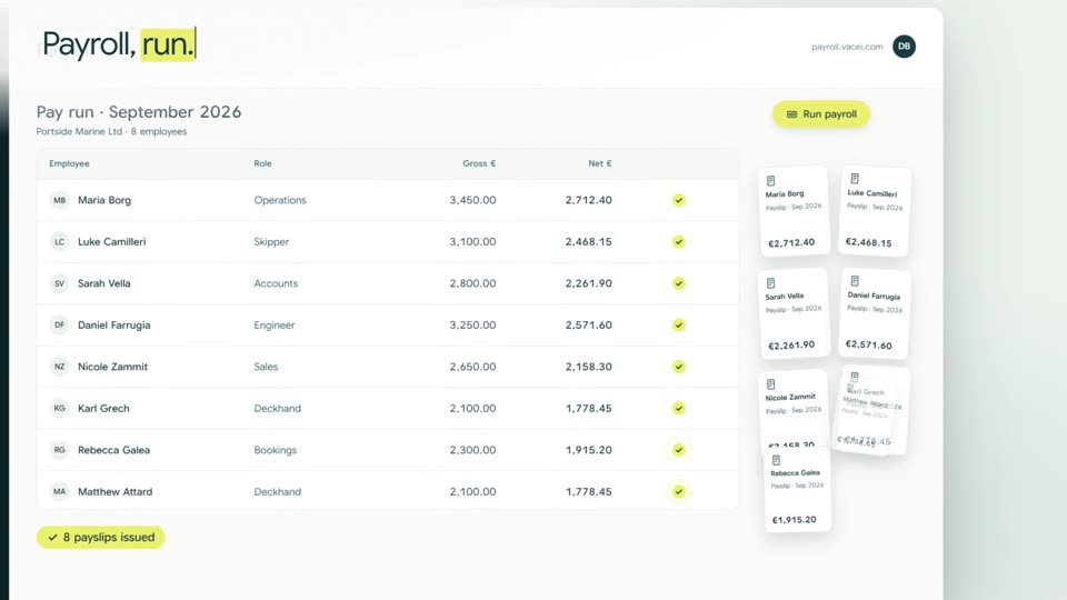Payroll run with payslips issued