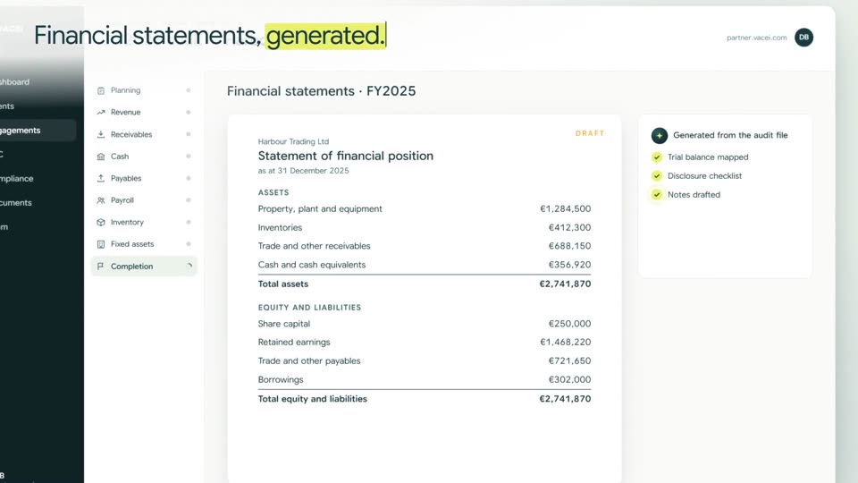 Financial statements generated from the audit file